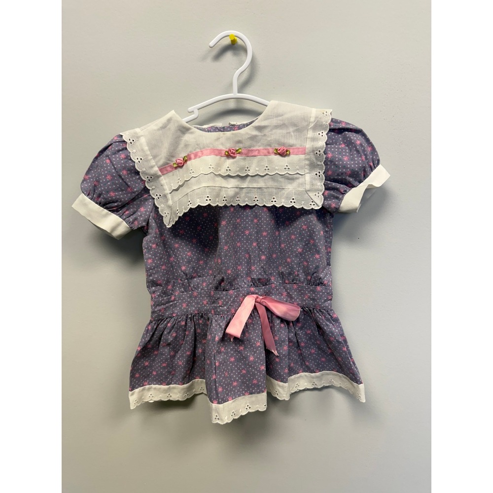 Vintage Evy Toddler Girls Purple Star Polka Dot Dress Eyelet Collar 2T M4188